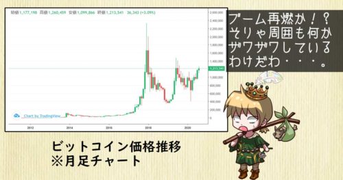 2020/08時点のビットコイン月足チャート